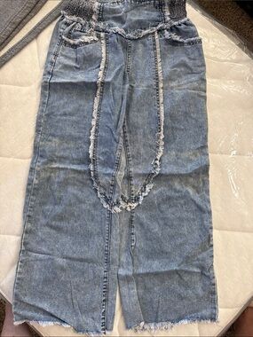 SHEIN Light Blue Distressed Wide Leg Denim Jeans